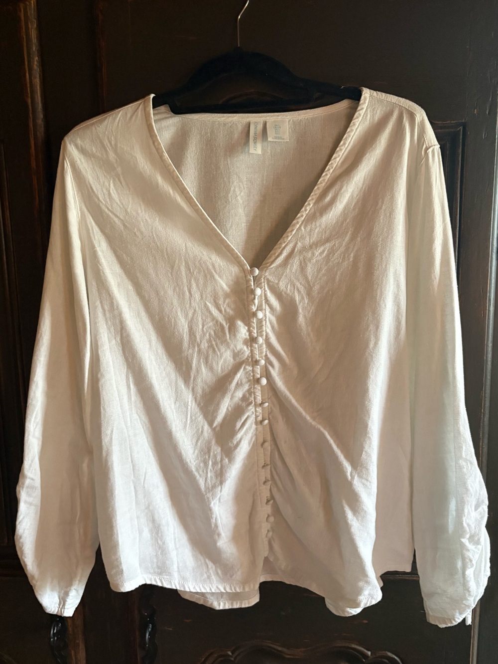 Linen blend White Button-Front V-Neck Tunic